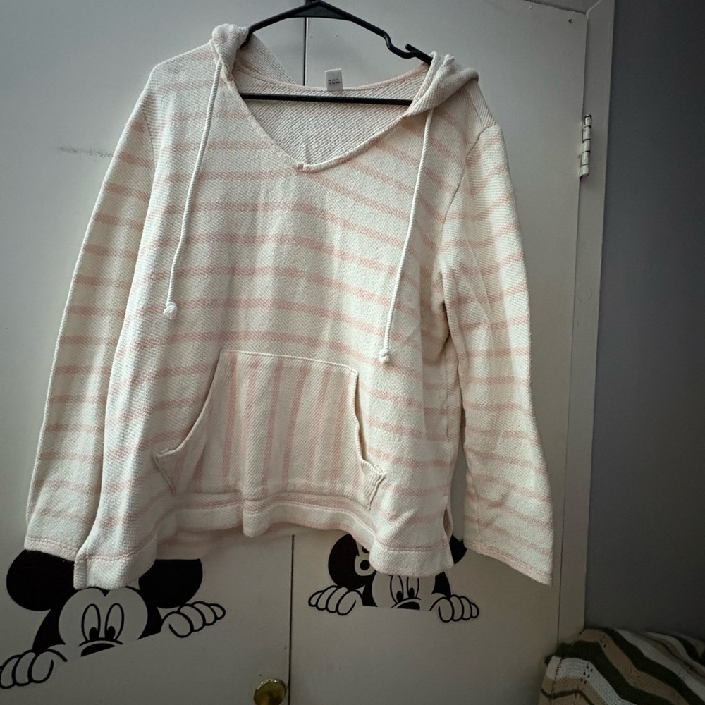 Old Navy Pink and White Striped V-Neck Sweater
